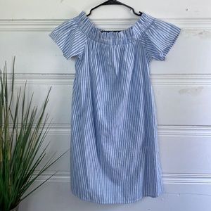 Atmosphere size 4 off the shoulder blue and white midi dress.